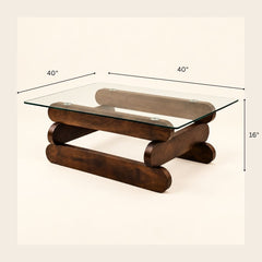 Kaira Glass Top Solid Wood Center Table - Centre Tables - Gharaana