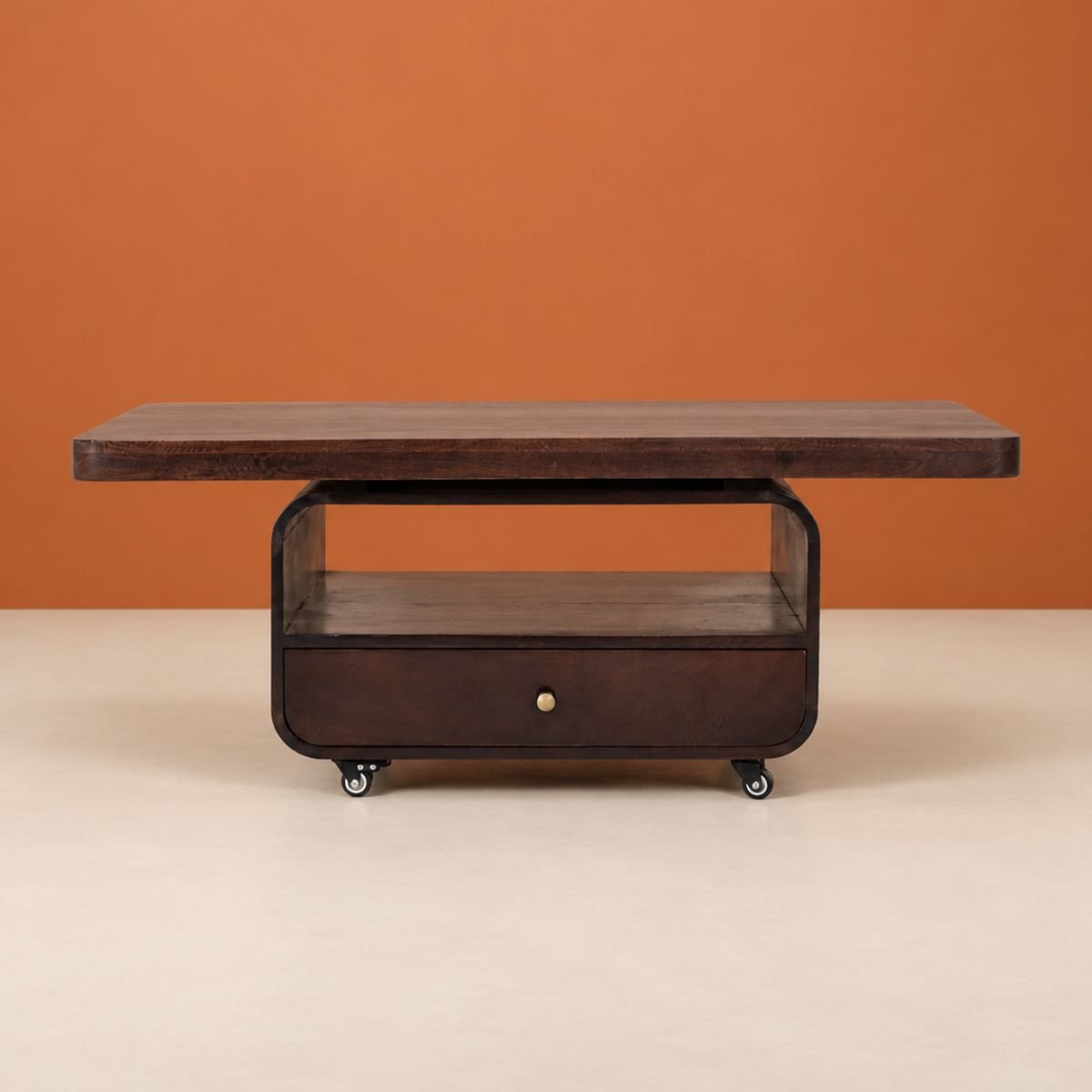 Sibaya Wooden Storage Center Table with wheels - Centre Tables - Gharaana