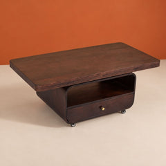 Sibaya Wooden Storage Center Table with wheels - Centre Tables - Gharaana