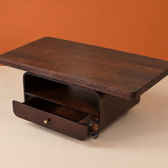 Sibaya Wooden Storage Center Table with wheels - Centre Tables - Gharaana