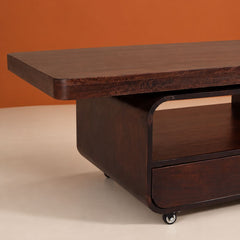 Sibaya Wooden Storage Center Table with wheels - Centre Tables - Gharaana