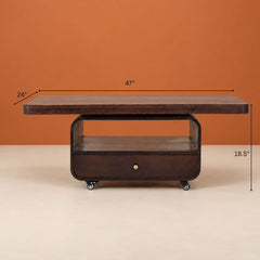 Sibaya Wooden Storage Center Table with wheels - Centre Tables - Gharaana