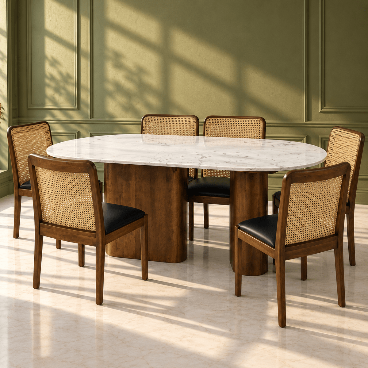 Lok Marble-Top 6-Seater Dining Set - Dining Set - Gharaana