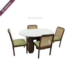 Lok Marble-Top Wooden Dining Table Set - Dining Set - Gharaana