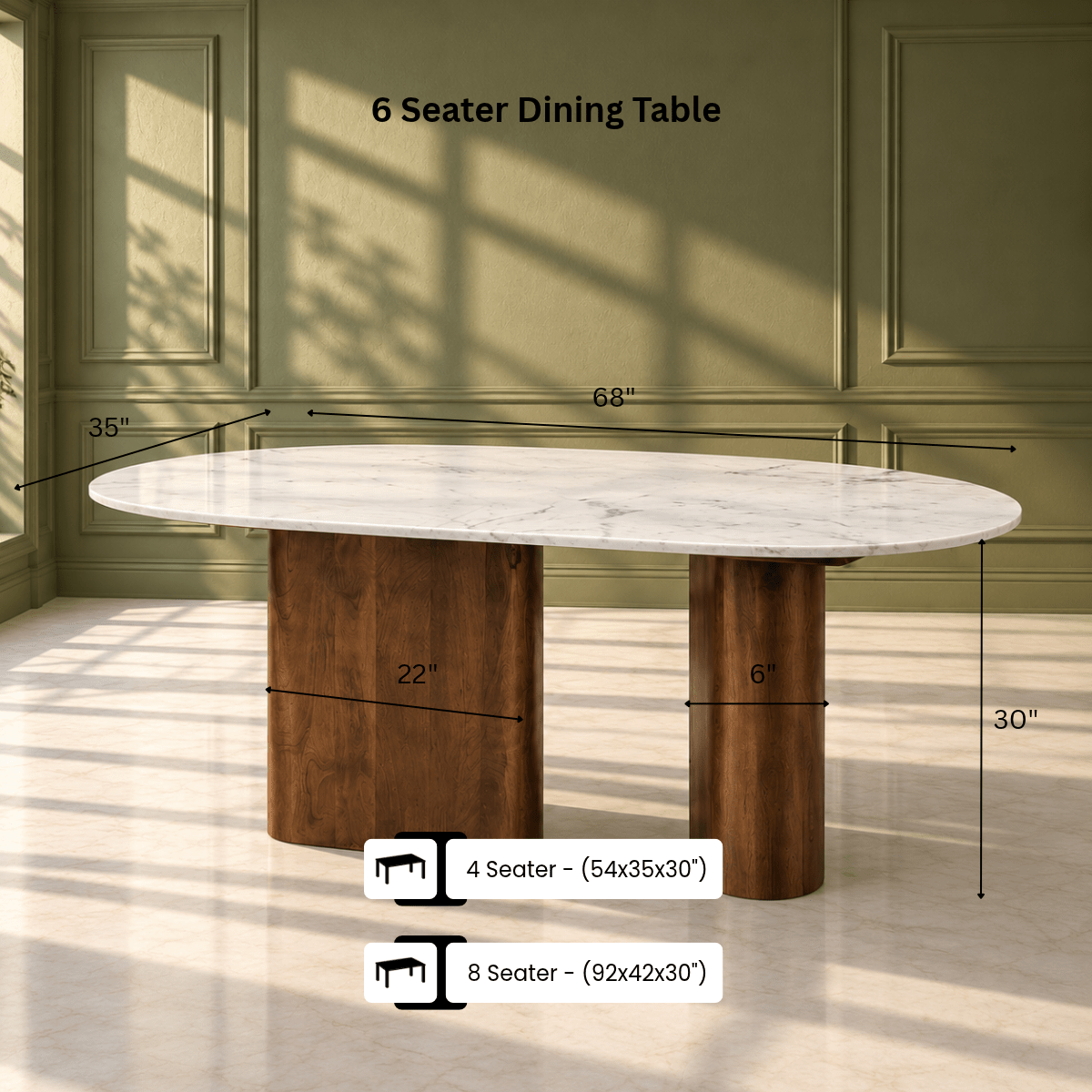 Lok Marble-Top 6-Seater Dining Set - Dining Set - Gharaana