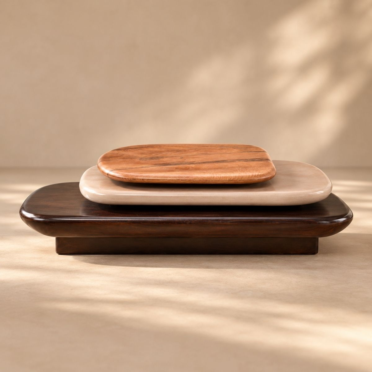 Pebble Rotating 3-Tier Solid Wood Coffee Table - Centre Tables - Gharaana