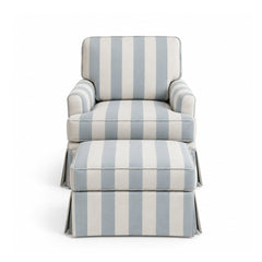 Victorian Wooden Plush Armchair With Ottoman - Armchairs - Gharaana