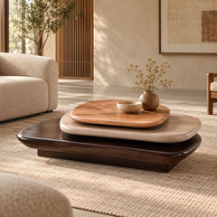 Pebble Rotating 3-Tier Solid Wood Coffee Table - Centre Tables - Gharaana