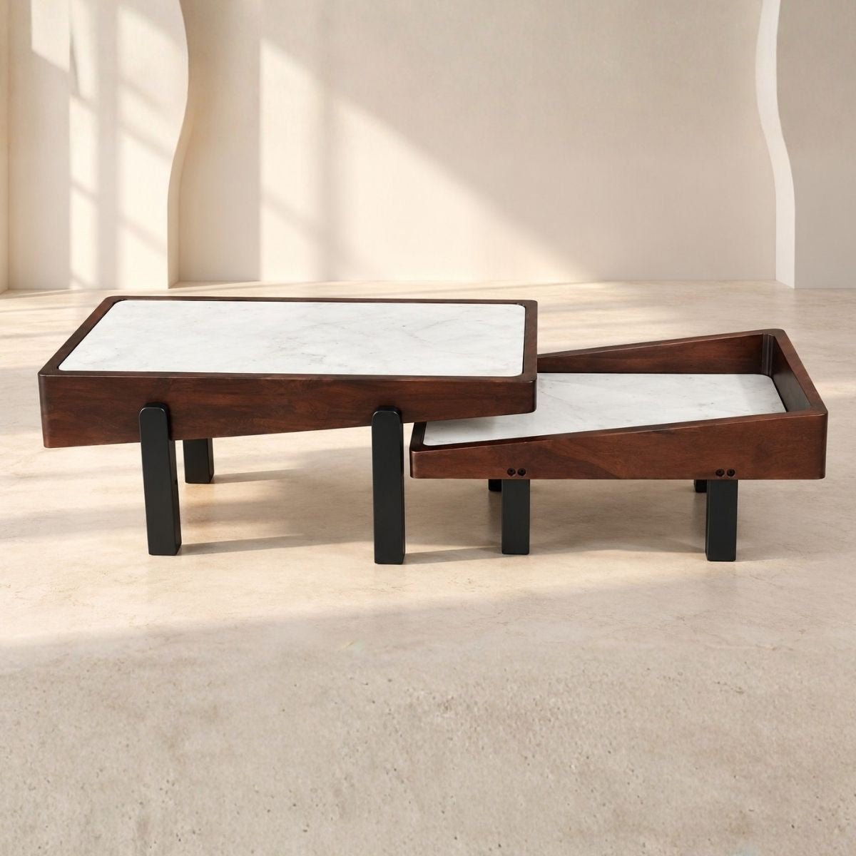 Panache Marble top Extra long Centre Tables (set of 2) - Centre Tables - Gharaana