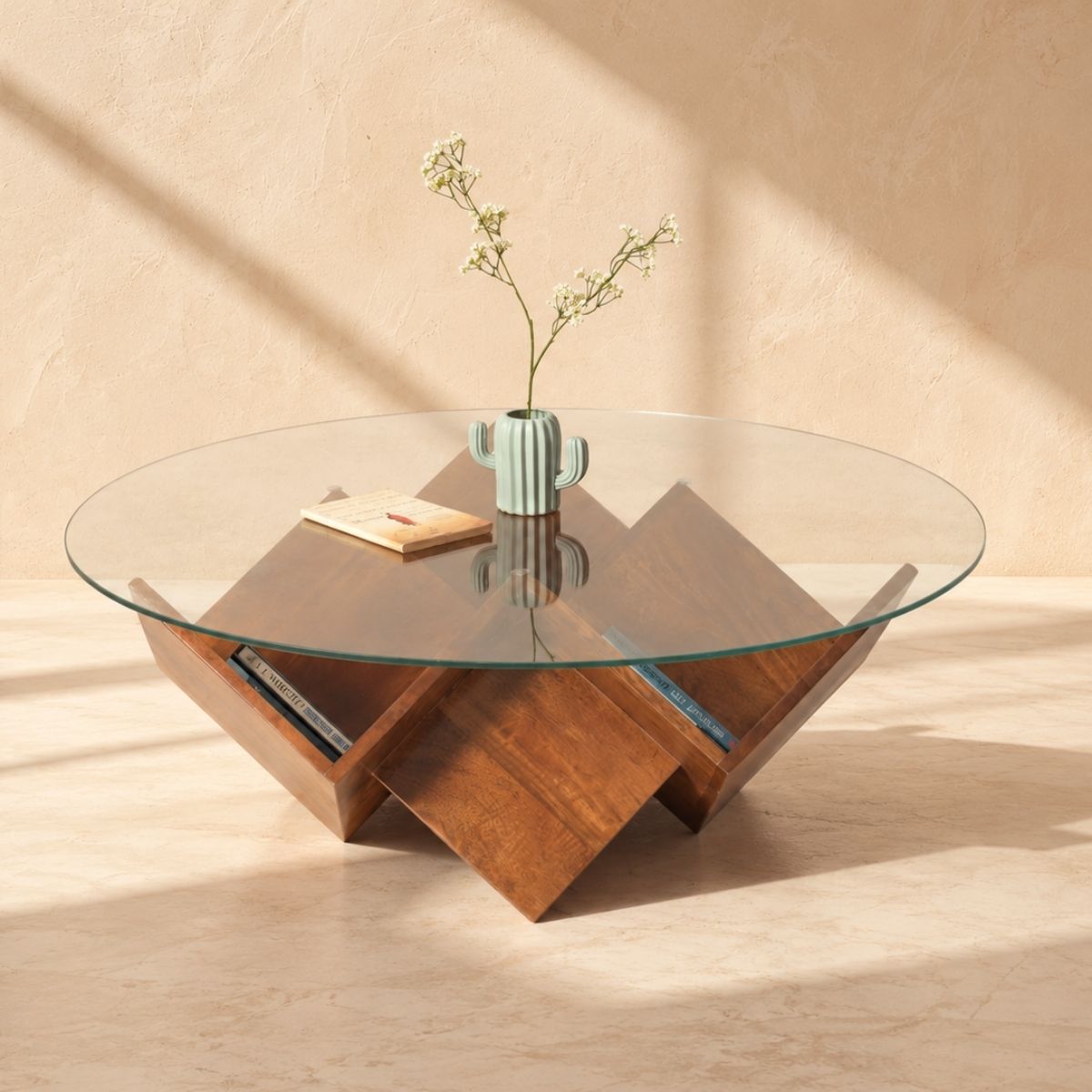 Zina Glass top Contemporary Centre Table - Centre Tables - Gharaana