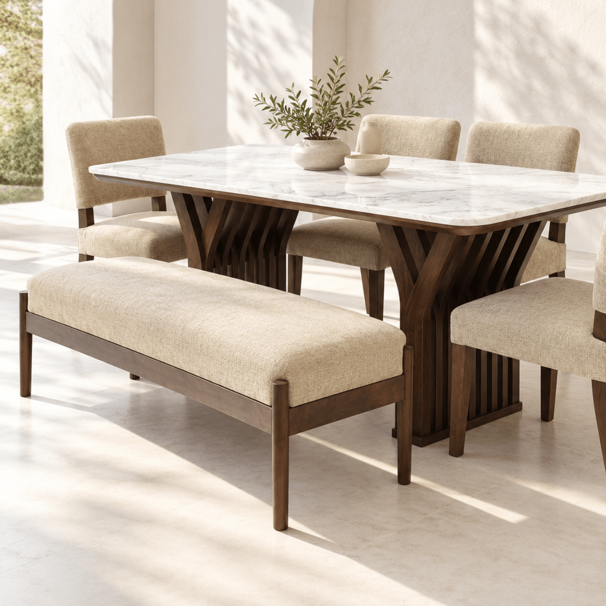 Verona Marble-Top 6-Seater Dining Table Set - Dining Set - Gharaana