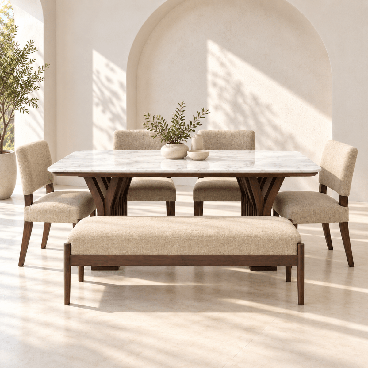 Verona Marble-Top 6-Seater Dining Table Set - Dining Set - Gharaana