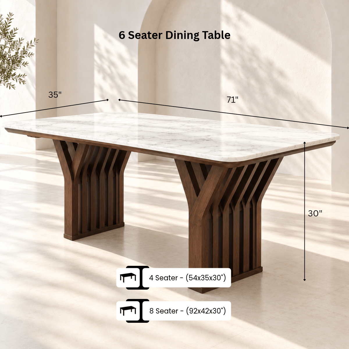 Verona Marble-Top 6-Seater Dining Table Set - Dining Set - Gharaana