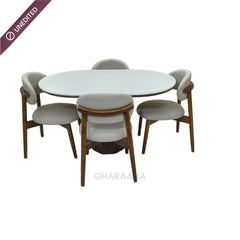 Barlow Marble-Top Wooden Dining Table Set - Dining Set - Gharaana