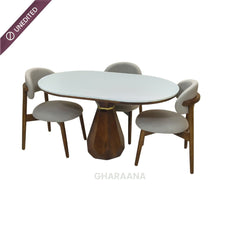 Barlow Marble-Top Wooden Dining Table Set - Dining Set - Gharaana