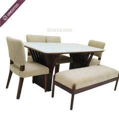 Verona Marble-Top Wooden Dining Table Set - Dining Set - Gharaana