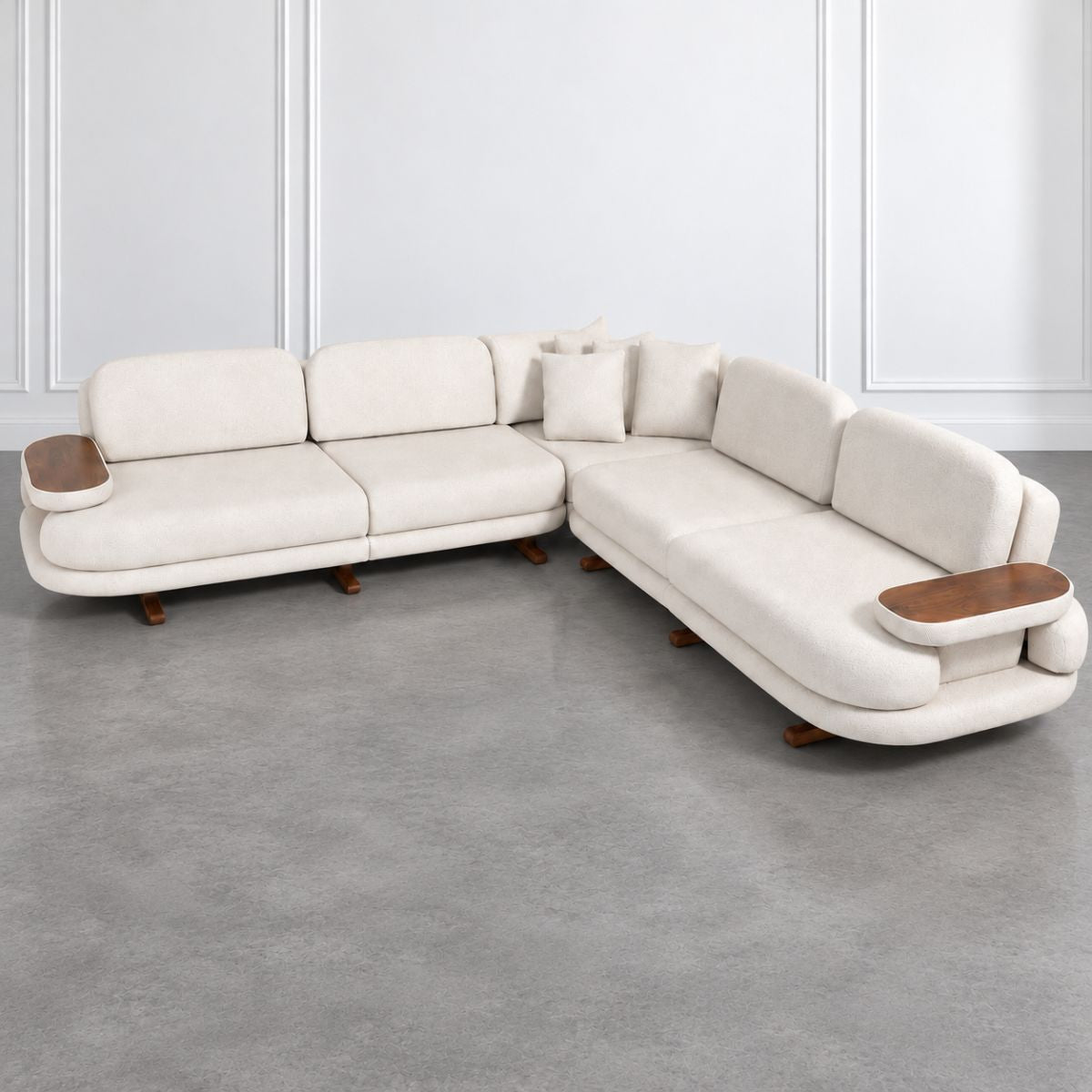 Monarch Wooden Upholstered L-Shaped Sofa Set (Left Aligment) - Sofas - Gharaana