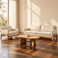 Raya 3-Seater Wooden Upholstered Sofa - Sofas - Gharaana