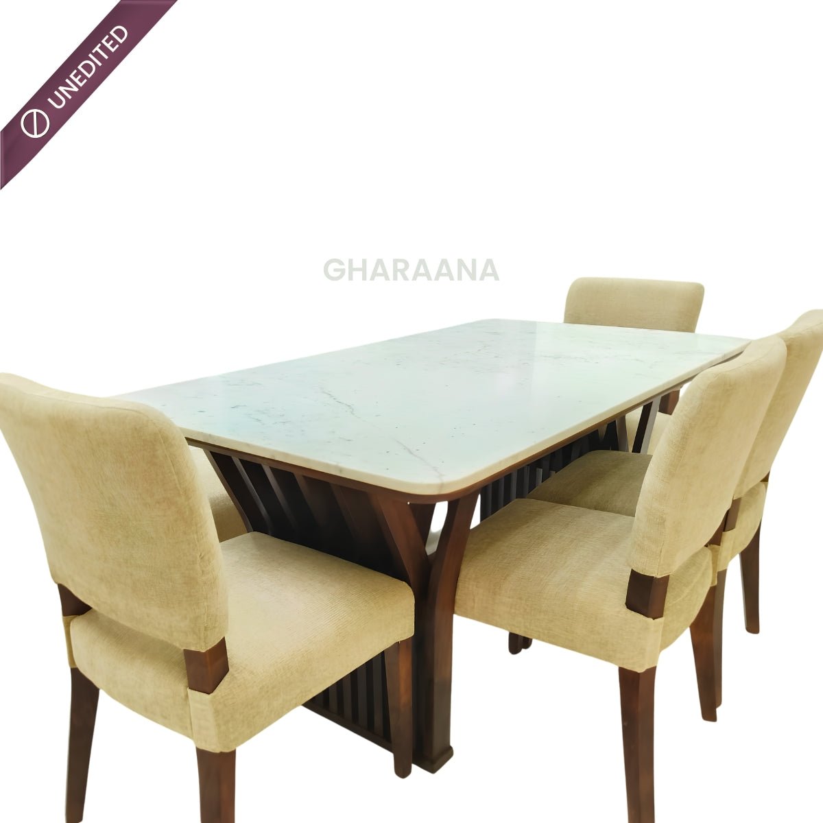 Verona Marble-Top Wooden Dining Table Set - Dining Set - Gharaana