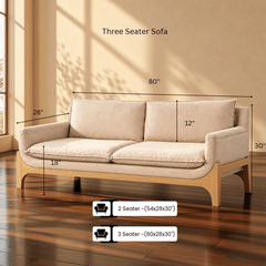Raya 3-Seater Wooden Upholstered Sofa - Sofas - Gharaana