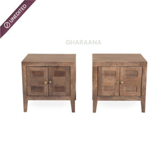 Isha 100% Solid Wood Bed with Bedside Tables - Beds - Gharaana