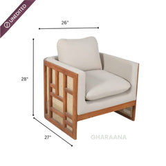 Veda Wooden Upholstered Armchair - Armchairs - Gharaana