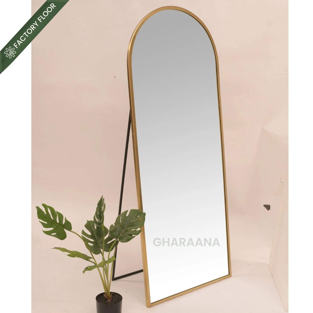 Arched Metal Floor Mirror with Stand - Mirrors - Gharaana