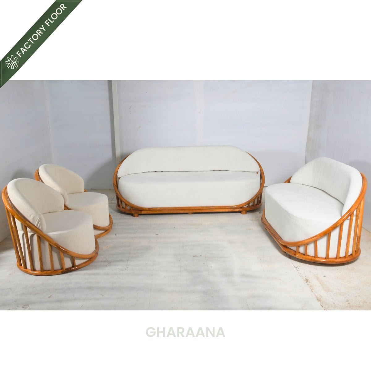 Sloan Plush Wooden Upholstered Sofa Set - Sofas - Gharaana