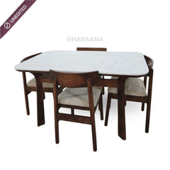 Panache Marble - Top Wooden Dining Table Set - Dining Set - Gharaana