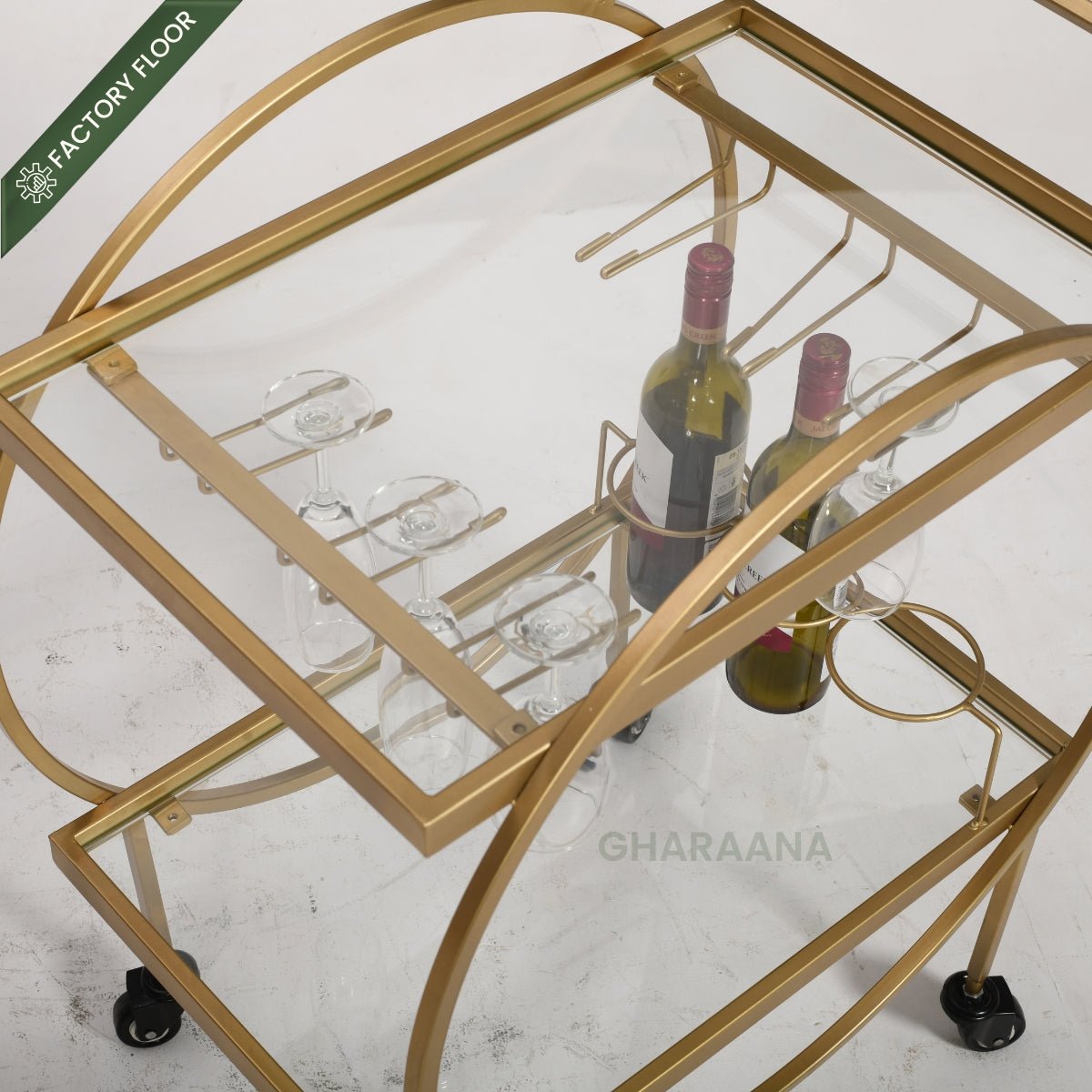 Forager 2-Tier Glass Bar Trolley - Trolleys - Gharaana