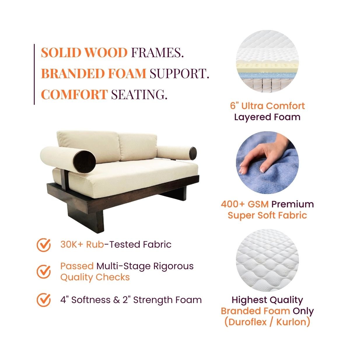 Swiss Wooden Plush Sofa - Armchairs - Gharaana