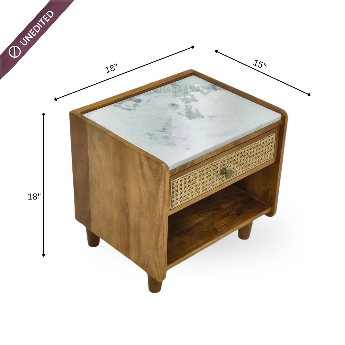 Amayah Marble Top Bedside Table - Bedsides - Gharaana