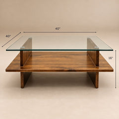 Bella Glass Top Solid Wood Center Table - Centre Tables - Gharaana