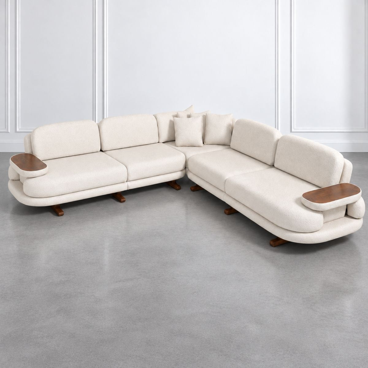 Monarch Wooden Upholstered L-Shaped Sofa Set (Left Aligment) - Sofas - Gharaana