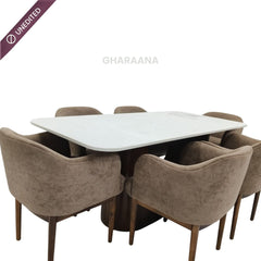 Bruno Marble-Top Wooden Dining Table Set - Dining Set - Gharaana
