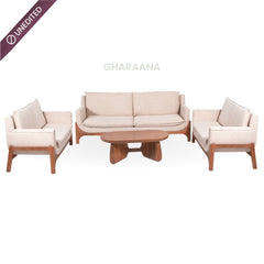 Raya 3-Seater Wooden Upholstered Sofa - Sofas - Gharaana