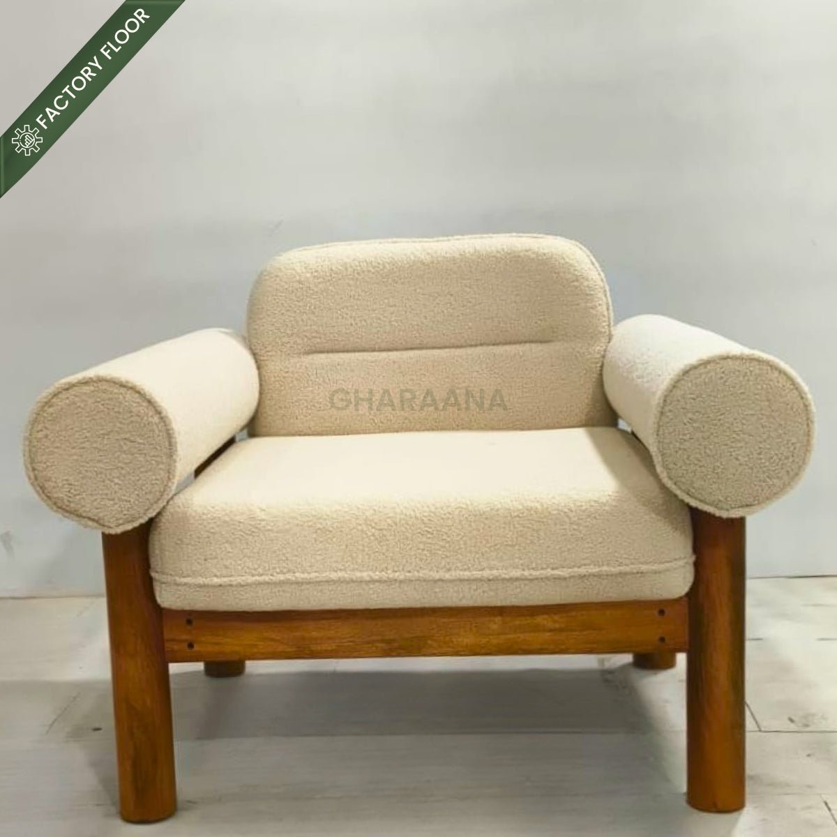 Casa Wooden Plush Armchair - Armchairs - Gharaana