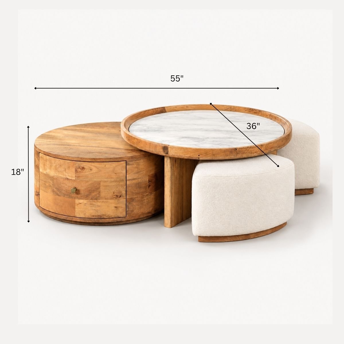Cara Nesting Storage Solid Wood Centre Table with Seating - Centre Tables - Gharaana