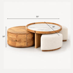 Cara Nesting Storage Solid Wood Centre Table with Seating - Centre Tables - Gharaana