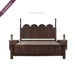Kavya 100% Solid Wood Bed with Bedside tables - Beds - Gharaana