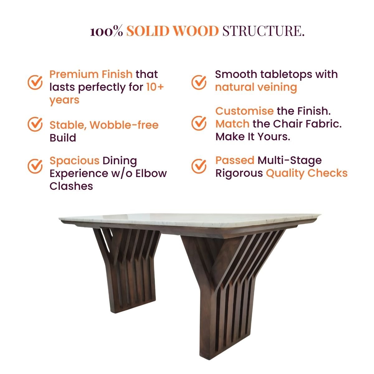 Verona Marble-Top Wooden Dining Table Set - Dining Set - Gharaana