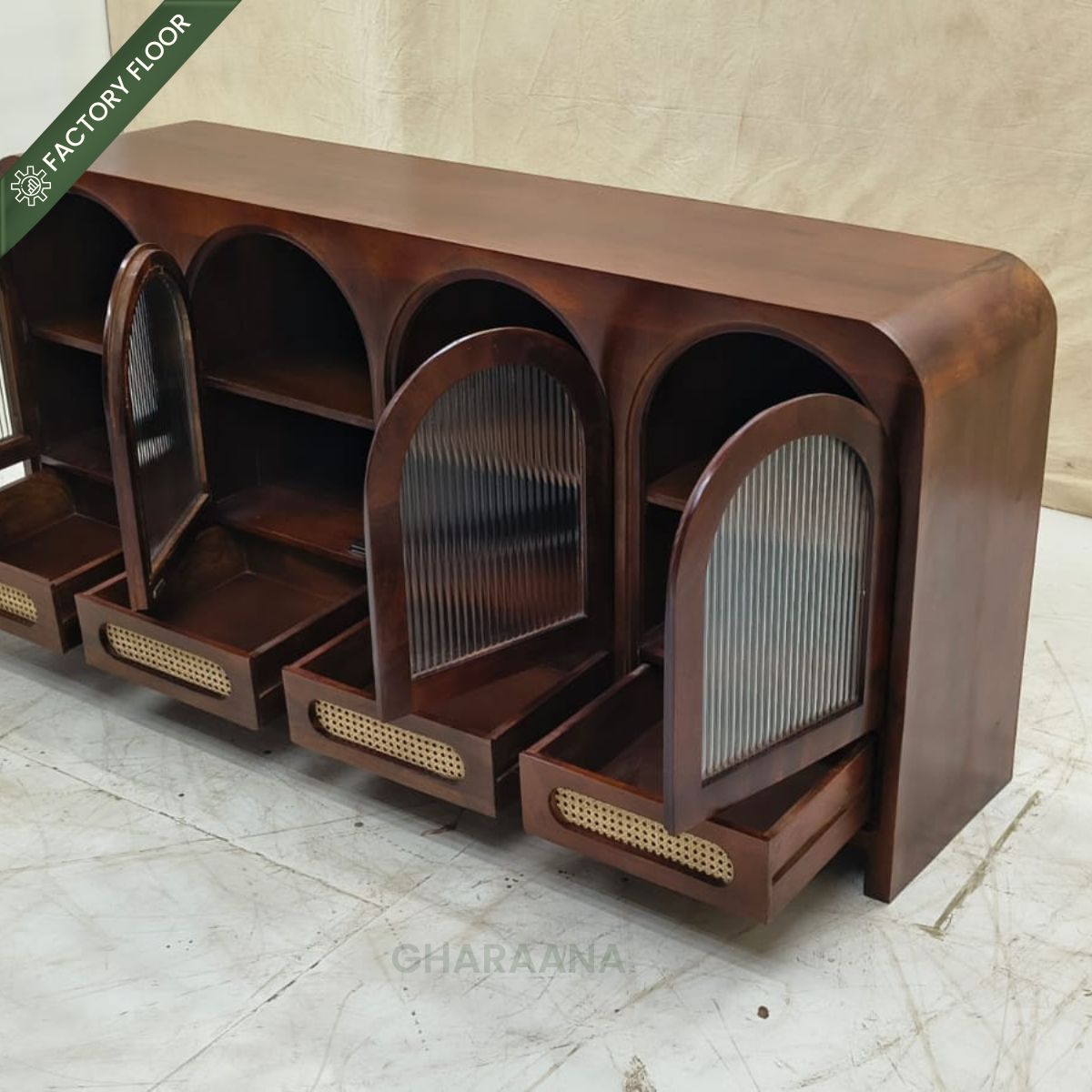 Vyut Wooden 70" Crockery Cabinet - Credenza Hutches - Gharaana