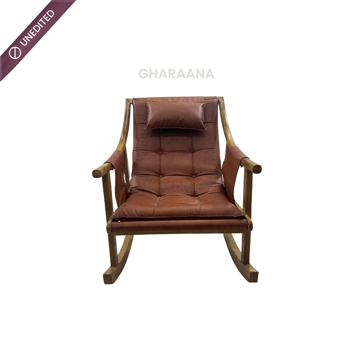 Reeva Leather Rocking Chair - Armchairs - Gharaana