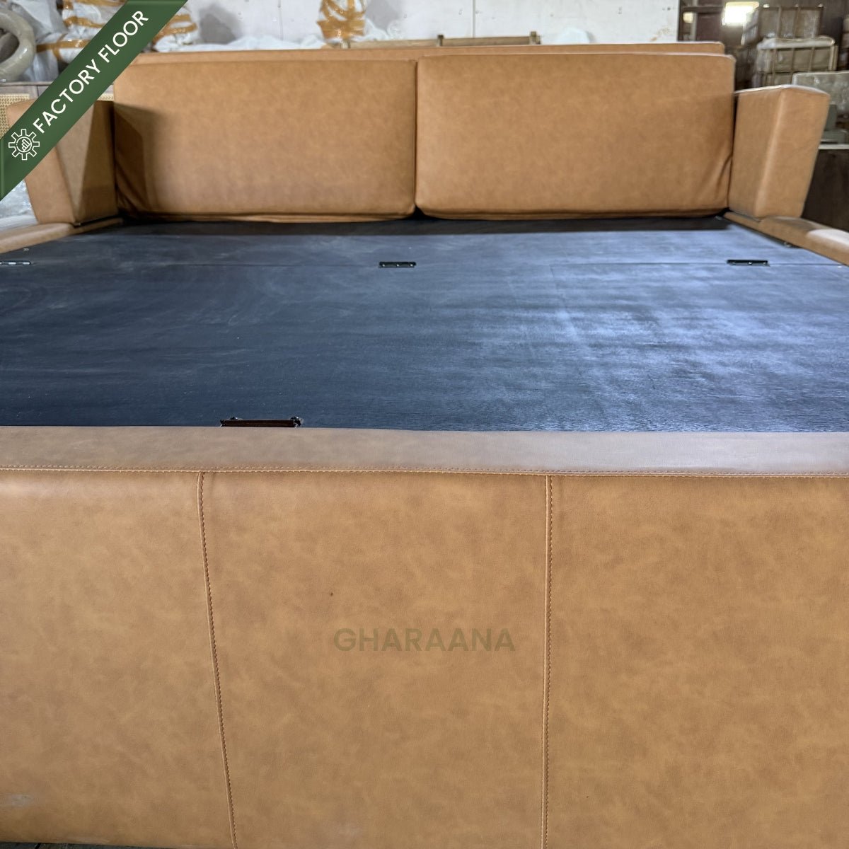 Harvey 100% Solid Wood Leatherette Bed - Beds - Gharaana