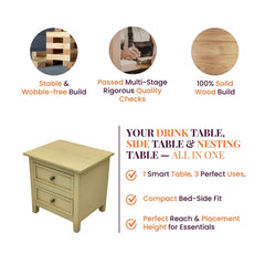 Kavya Wooden Bedside Table - Bedsides - Gharaana