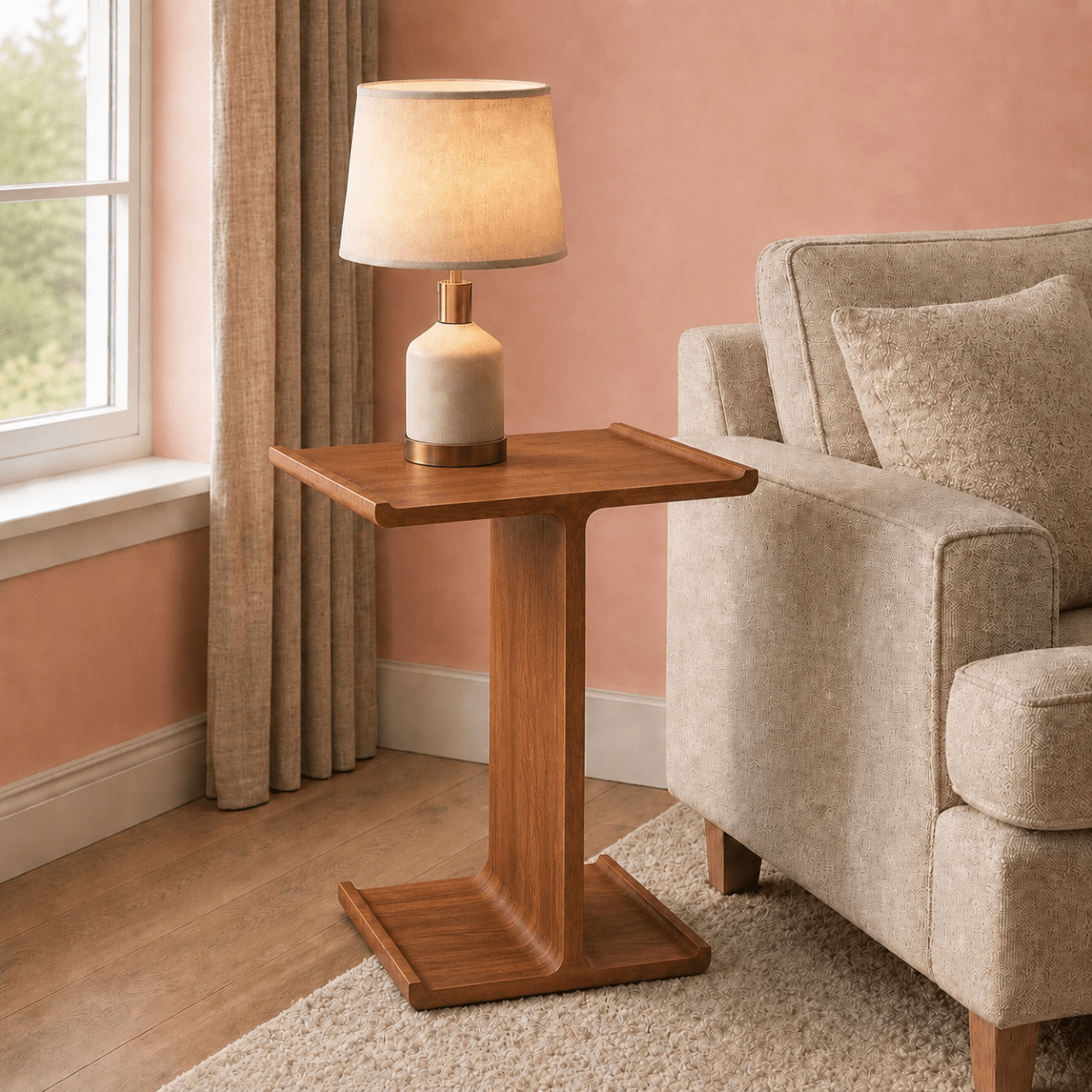 Bella T-shaped Wooden Side Table - Side Tables - Gharaana