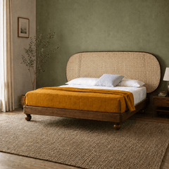 Vyut 100% Solid Wood Cane Bed - Beds - Gharaana