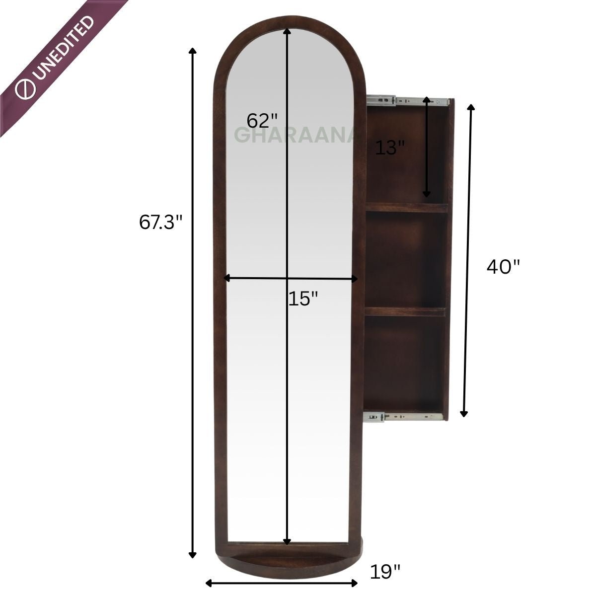 Arched Wooden Full - Length Mirror with Storage - Mirrors - Gharaana