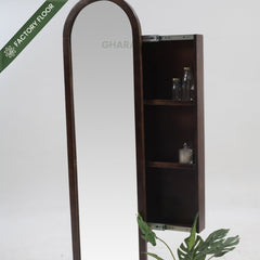 Arched Wooden Full - Length Mirror with Storage - Mirrors - Gharaana