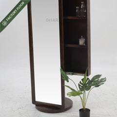 Arched Wooden Full - Length Mirror with Storage - Mirrors - Gharaana